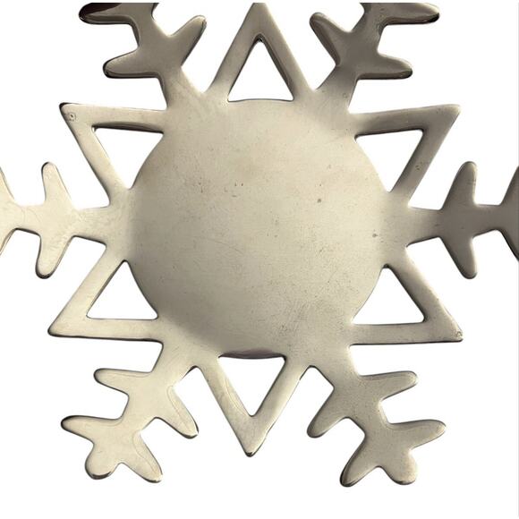 Crate & Barrel 7” Winter Silver Snowflake Plate Candle Pillar Holder Shiny - Picture 4 of 5